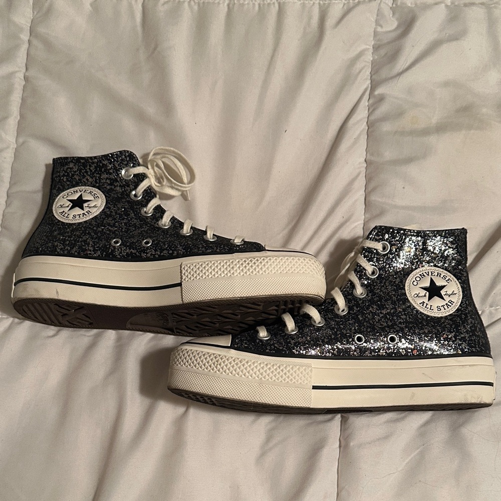 Converse High Tops with Black and Silver Glitter
